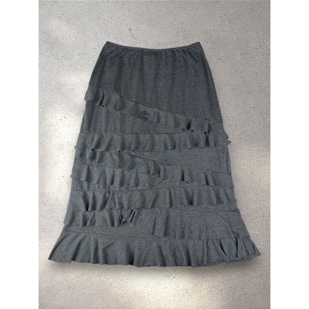 Coco Bianco Tiered Maxi Skirt Women's L Gray Elastic Waist Ruffle Bohemian Y2K